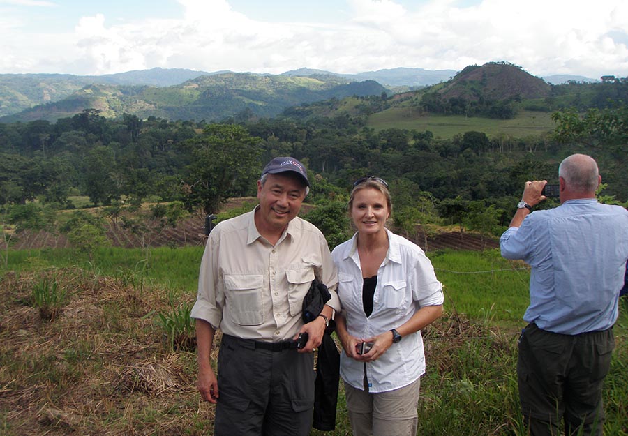 ELM partners Skip Li and Lana Floyd pause to take in the beauty surrounding San José. In Nicaragua, much of the farmland is mountainous, volcanic terrain.